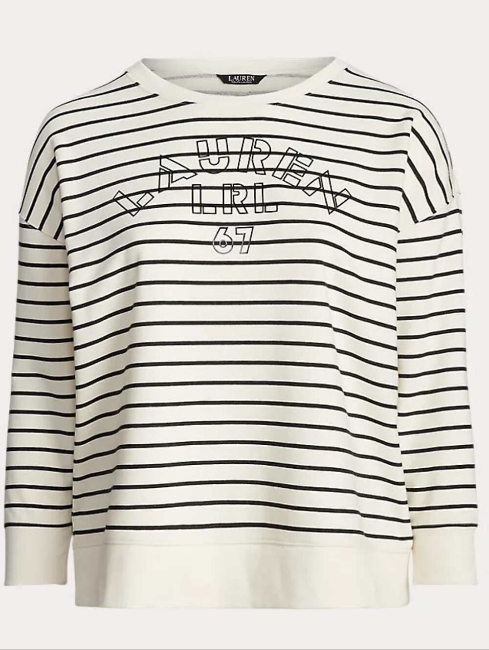 Lauren Ralph Lauren XL Black White Striped Long Sleeve Women’s Top Logo
